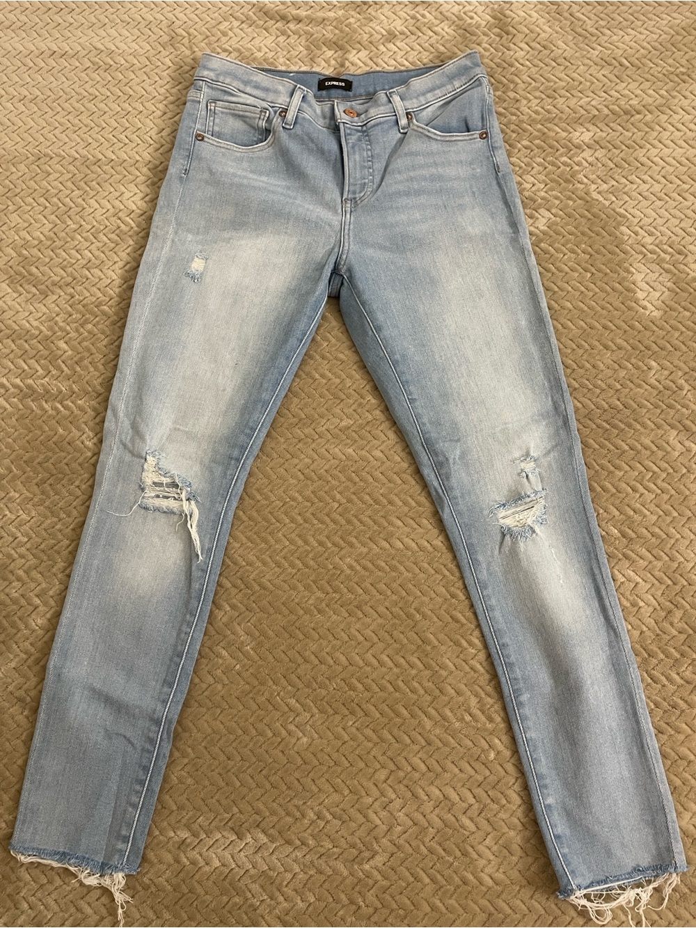 Express Light Blue Skinny Jeans with Distressed Knees